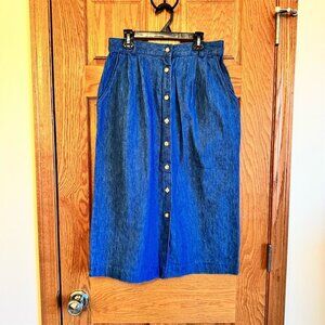 Orvis Vintage Denim Midi Skirt Women's Size 10P Blue A-Line Casual